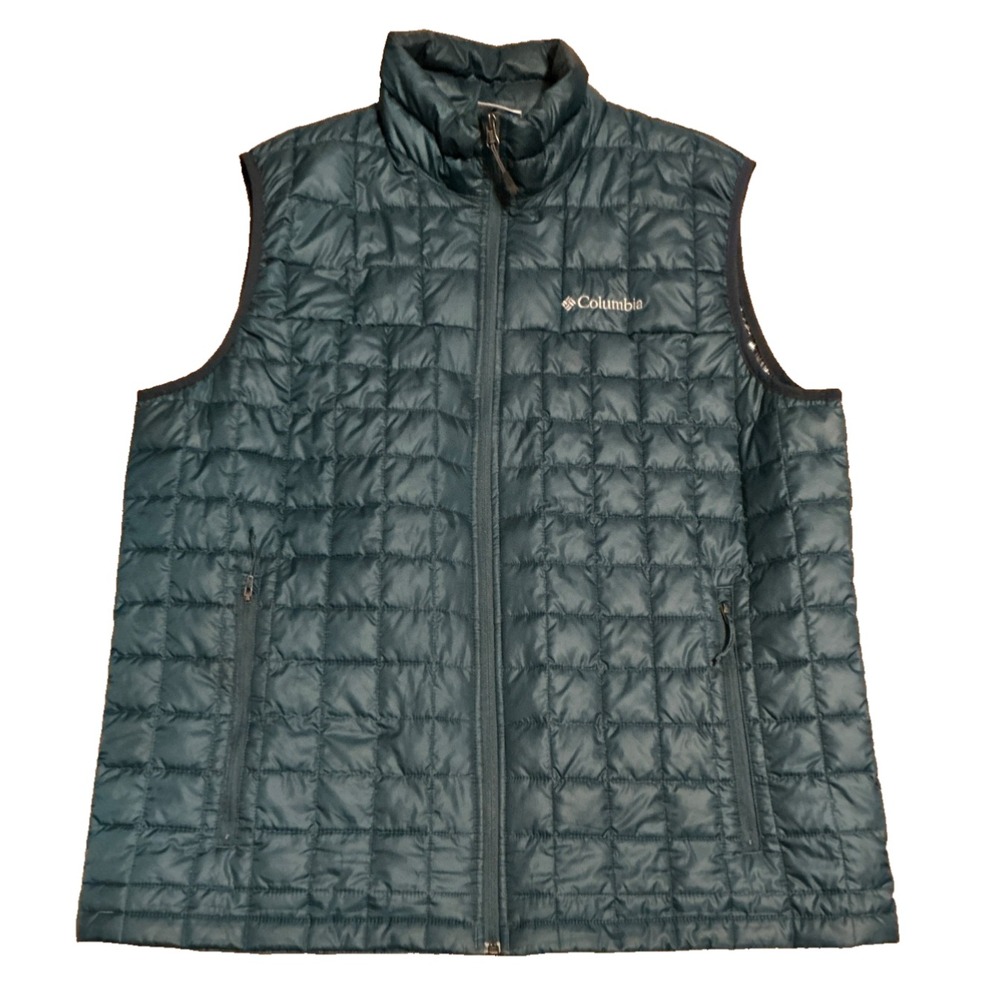 Columbia Packable Down Omni-Heat Outdoor Regular Fit Vest Men's Size L Teal Logo
